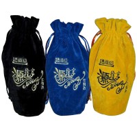 Custom Embroidery Logo Reusable Velvet Drawstring Bottle Wine Gift Storage Bag