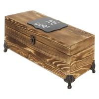 Burnt Wood Single Bottle Wine Gift Box Chest with Chalkboard Label & Metal Feet