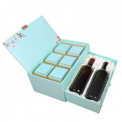 Luxury Customize Rigid Cardboard Two Layers Drawer 2-Bottles Wine Gift Box Packaging