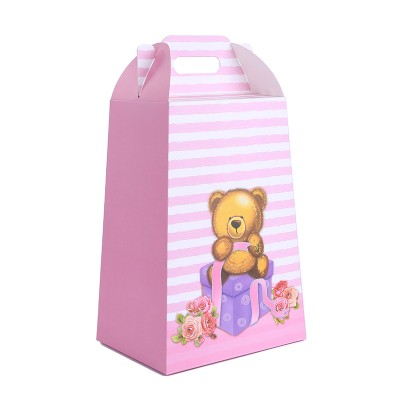 Fashion Custom Pink Color Printing Design Corrugated Board Gift Packaging For Kid Toys Box With Handle