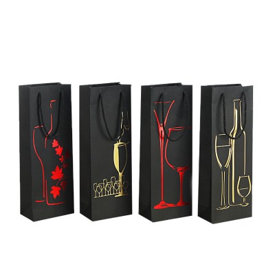 2020 Creative Custom Printed Gold Foil Kraft Paper Bag for Red Wine With Handle