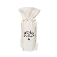 Recycled Simple Raw Custom Logo Drawstring Muslin Gift Cotton Canvas Wine Bottle Bag